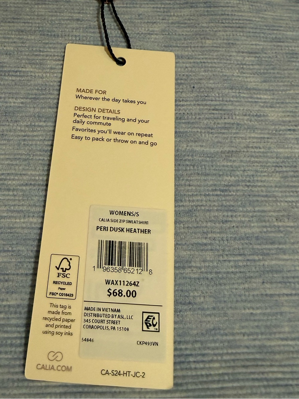 CALIA Side zip Sweatshirt Peri NWT Size Small - Picture 2 of 5